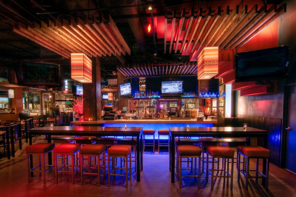 The colorful bar and lounge inside Ixtapa Cantina